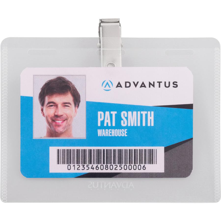 Advantus DIY Clip-style Name Badge Kit - Support 4" x 3" Media - Horizontal - Plastic - 50 / Box - White, Clear - Reusable. Picture 2