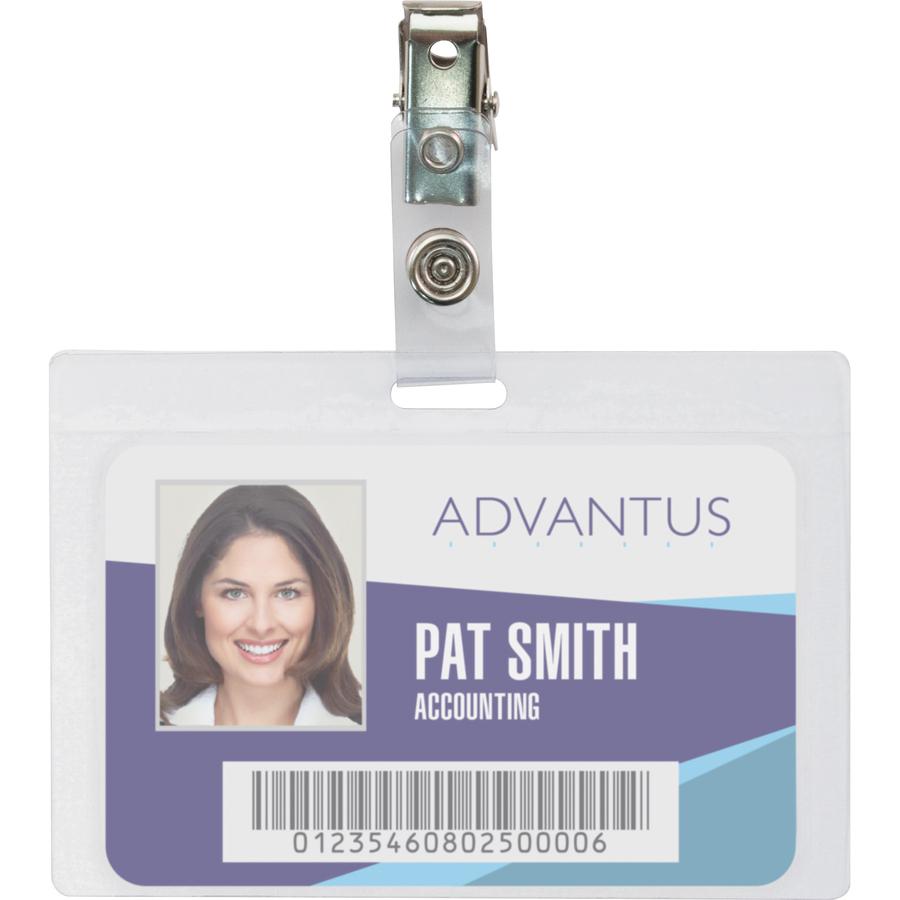 Advantus Strap Clip Self-laminating Badge Holders - Support 3.50" x 2.25" Media - Horizontal - 4" x 2.9" x - 25 / Pack - Clear. Picture 4