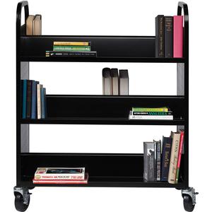 Lorell Double-sided Book Cart - 6 Shelf - Round Handle - 5" Caster Size - Steel - x 38" Width x 18" Depth x 46.3" Height - Black - 1 Each. Picture 4