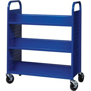 Lorell Double-sided Book Cart - 6 Shelf - Round Handle - 5" Caster Size - Steel - x 38" Width x 18" Depth x 46.3" Height - Blue - 1 Each. Picture 9