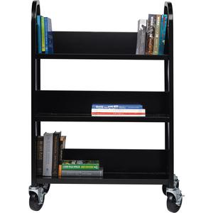 Lorell Single-sided Book Cart - 3 Shelf - Round Handle - 5" Caster Size - Steel - x 32" Width x 14" Depth x 46" Height - Black - 1 Each. Picture 5