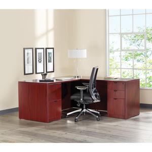 Lorell Prominence 2.0 Right Return - 42" x 24"29" , 1" Top - 2 x File, Box Drawer(s) - Single Pedestal on Right Side - Band Edge - Material: Particleboard - Finish: Mahogany Laminate, Thermofused Mela. Picture 6