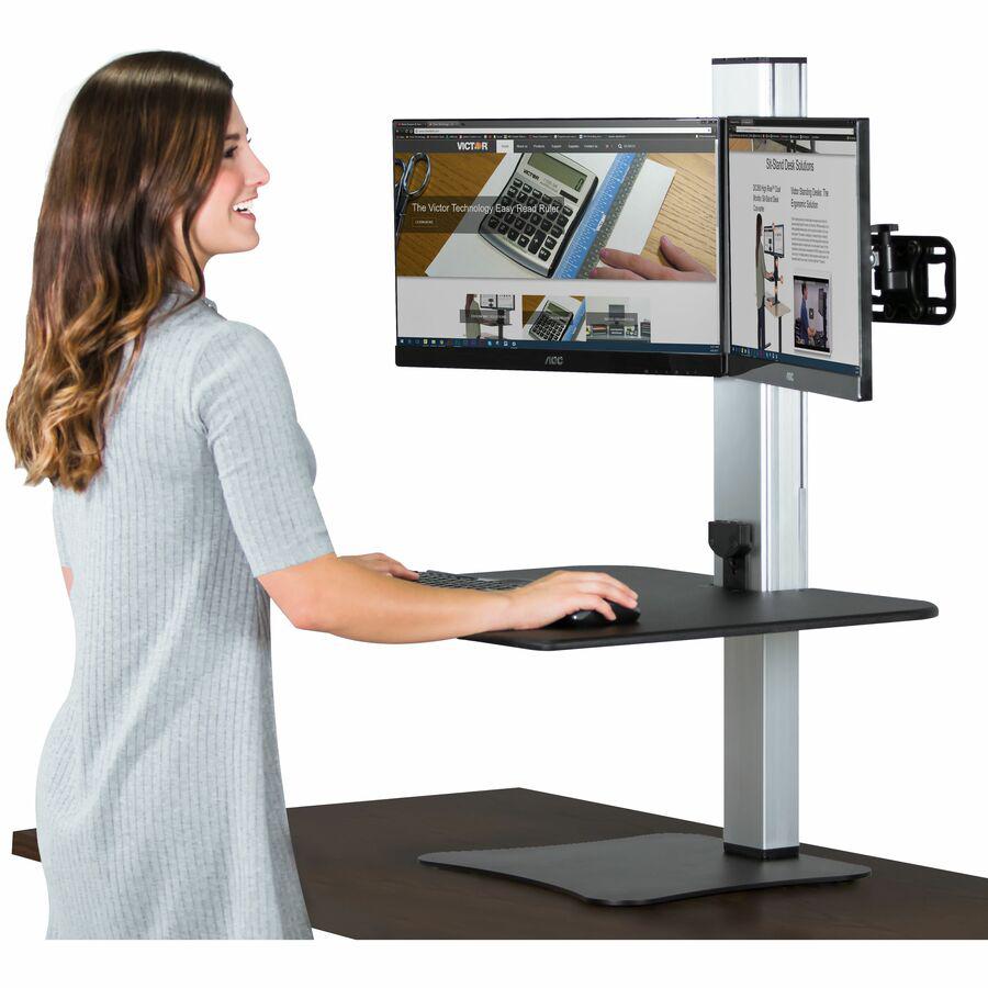 Victor High Rise Electric Dual Monitor Standing Desk Workstation - Supports Two 25" Wide Monitors - 12.5 lbs Each Load Capacity - 0" to 20" Height x 28" Width x 23" Depth - One-Touch Electric, Standin. Picture 6