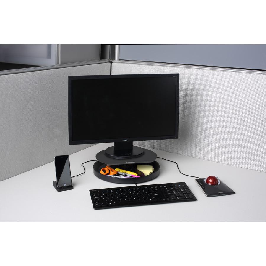 Kensington SmartFit Spin2 Monitor Stand - 40 lb Load Capacity - Flat Panel Display Type Supported - 3.1" Height x 12.6" Width x 12.6" Depth - Desktop - Black - Ergonomic. Picture 2