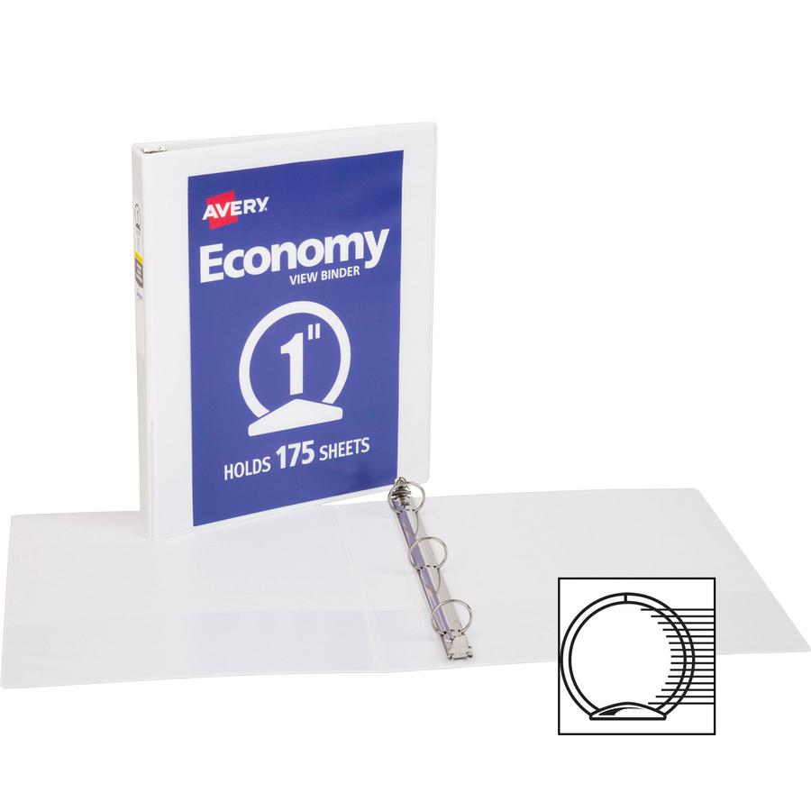 Avery&reg; Economy View Binder - 1" Binder Capacity - Letter - 8 1/2" x 11" Sheet Size - 175 Sheet Capacity - 3 x Round Ring Fastener(s) - 2 Internal Pocket(s) - Vinyl-covered Chipboard - White - 15.8. Picture 2
