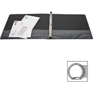 Business Source Round-ring View Binder - 1/2" Binder Capacity - Letter - 8 1/2" x 11" Sheet Size - 125 Sheet Capacity - Round Ring Fastener(s) - 2 Internal Pocket(s) - Polypropylene - Black - Sturdy, . Picture 2