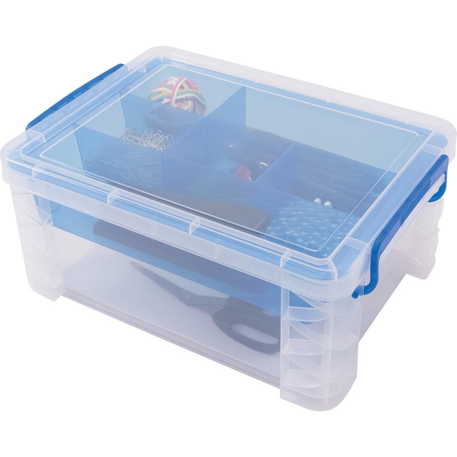 Advantus Super Stacker Divided Supply Box - External Dimensions: 14.3" Length x 10.3" Width x 6.5" Height - Lid Lock Closure - Stackable - Plastic - Clear, Blue - For Pen/Pencil, Paper Clip, Rubber Ba. Picture 5