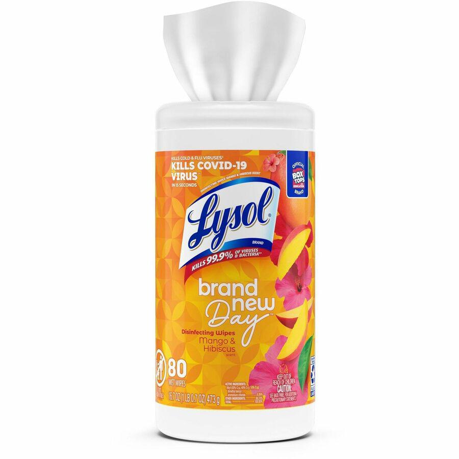 Lysol Brand New Day Disinfecting Wipes - Wipe - Mango Scent - 80 / Canister - 1 Each - White. Picture 2