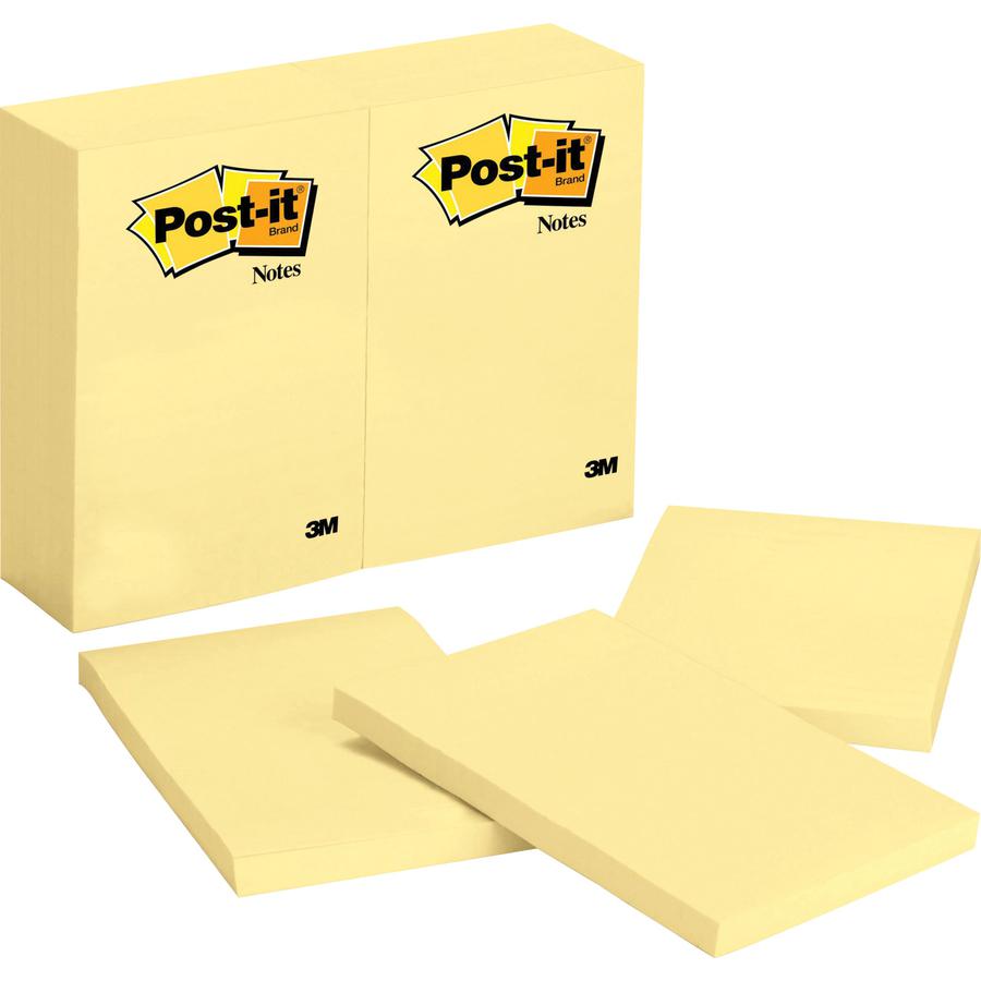Post-it&reg; Notes Original Notepads - 4" x 6" - Rectangle - 100 Sheets per Pad - Unruled - Canary Yellow - Paper - Self-adhesive, Repositionable - 24 / Bundle. Picture 2