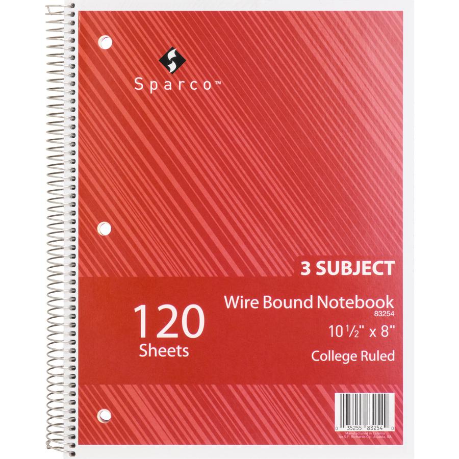 Sparco Wire Bound College Ruled Notebook - 120 Sheets - Wire Bound - College Ruled - Unruled Margin - 16 lb Basis Weight - 8" x 10 1/2" - Assorted Paper - AssortedChipboard Cover - Resist Bleed-throug. Picture 2