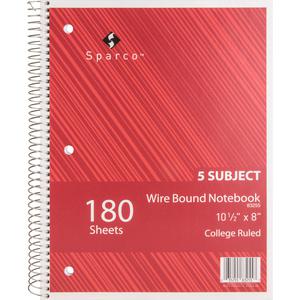Sparco Wirebound College Ruled Notebooks - 180 Sheets - Wire Bound - College Ruled - Unruled Margin - 8" x 10 1/2" - Assorted Paper - AssortedChipboard Cover - Resist Bleed-through, Subject, Stiff-bac. Picture 2