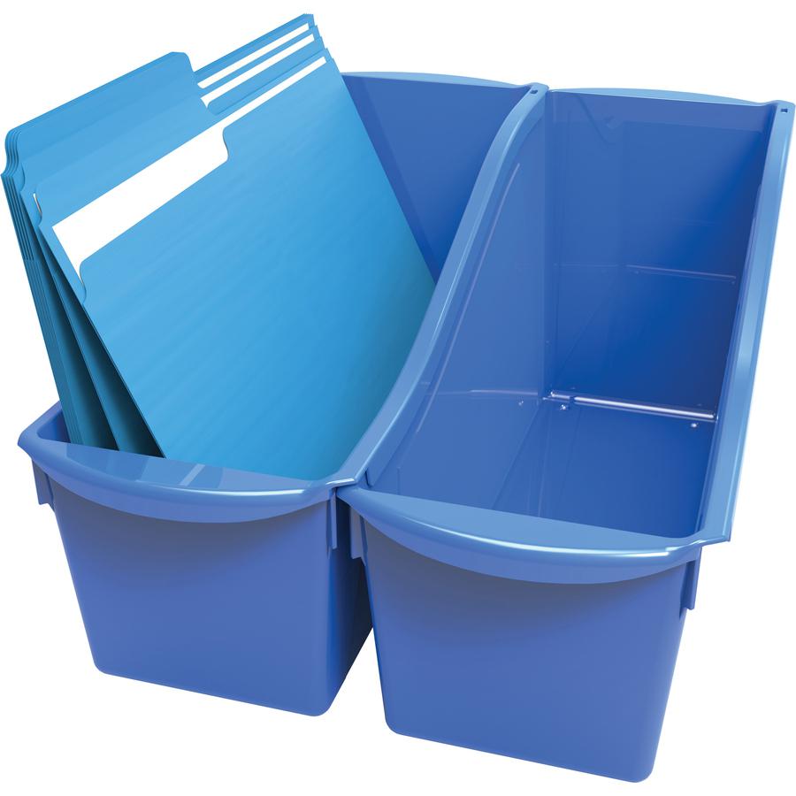 Storex Book Bin Set - 7" Height x 5.3" Width14.3" Length - Blue - Plastic - 6 / Carton. Picture 4