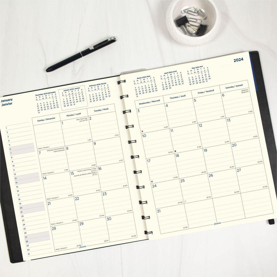 Filofax 17-Month Monthly Planner - Julian Dates - Monthly - 17 Month - August 2023 - December 2024 - 1 Month Double Page Layout - 8 1/2" x 10 7/8" Cream Sheet - Twin Wire - Elastic - Leather - Black C. Picture 2