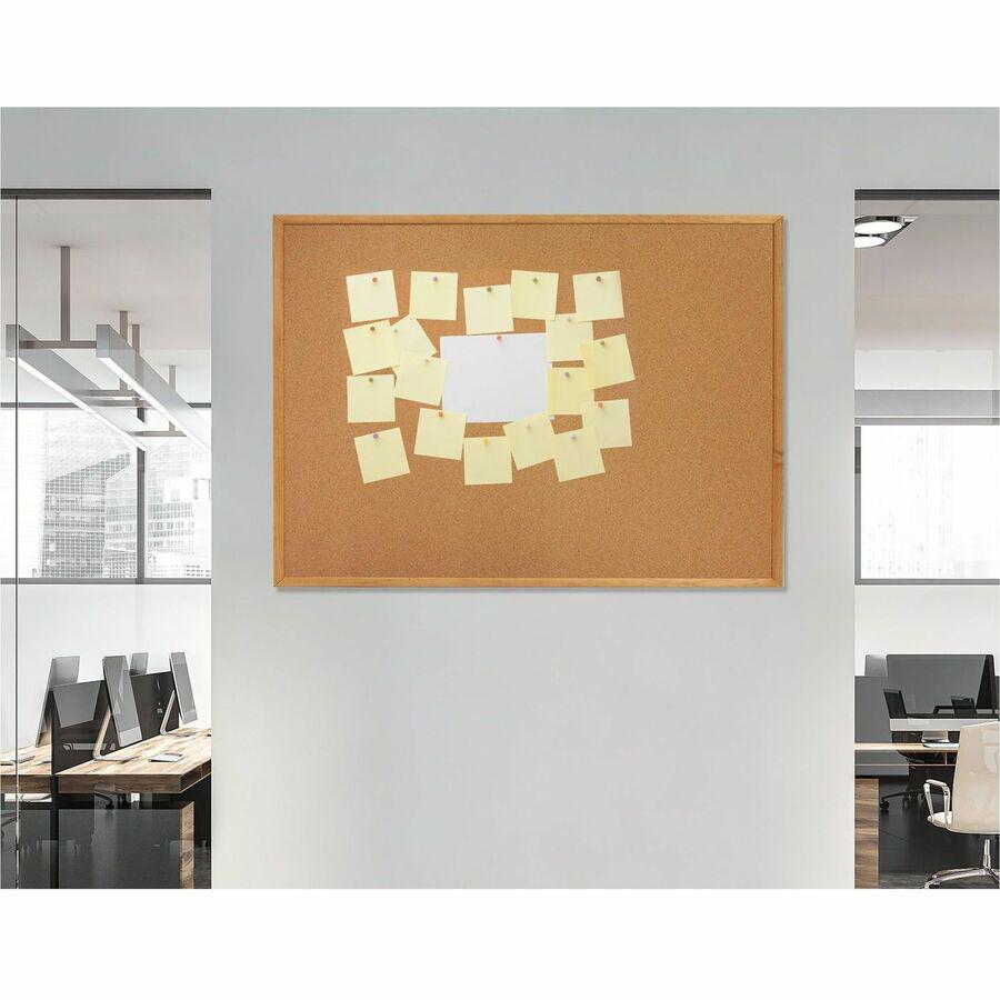 Lorell Bulletin Board - 36" Height x 48" Width - Cork Surface - Long Lasting, Warp Resistant - Brown Oak Frame - 1 Each. Picture 2