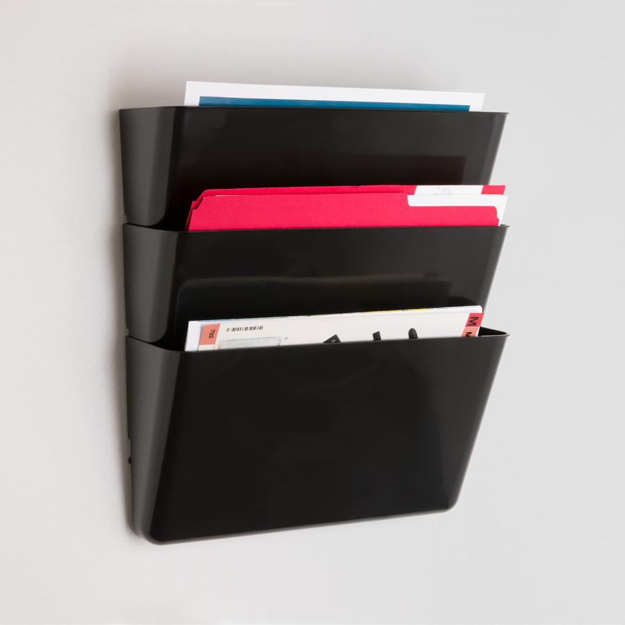 Lorell Wall File Pockets - 14.8" Height x 13.1" Width x 4.3" Depth - Black - 3 / Pack. Picture 10