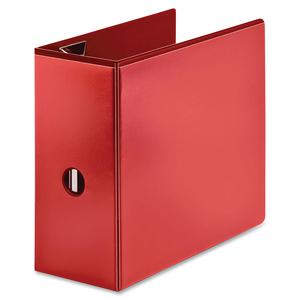 Business Source Red D-ring Binder - 5" Binder Capacity - Letter - 8 1/2" x 11" Sheet Size - D-Ring Fastener(s) - 4 Pocket(s) - Polypropylene - Red - Clear Overlay, Non-stick, Ink-transfer Resistant, L. Picture 4