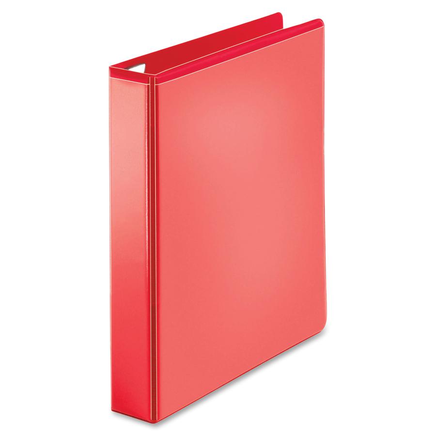 Business Source Red D-ring Binder - 1 1/2" Binder Capacity - Letter - 8 1/2" x 11" Sheet Size - D-Ring Fastener(s) - 4 Pocket(s) - Polypropylene - Red - Non-stick, Clear Overlay, Ink-transfer Resistan. Picture 2