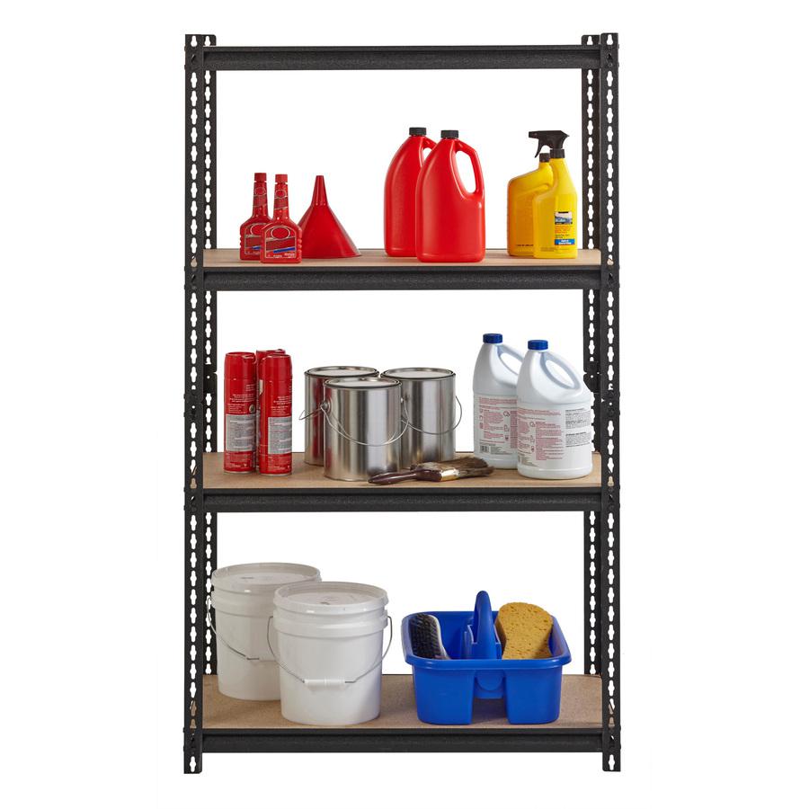 Lorell Iron Horse 2300 lb Capacity Riveted Shelving - 4 Shelf(ves) - 60" Height x 36" Width x 18" Depth - 30% Recycled - Black - Steel, Particleboard - 1 Each. Picture 2