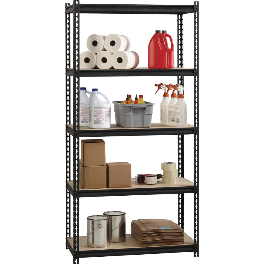 Lorell 2,300 lb Capacity Riveted Steel Shelving - 5 Shelf(ves) - 72" Height x 36" Width x 18" Depth - 30% Recycled - Black - Steel, Particleboard - 1 Each. Picture 2
