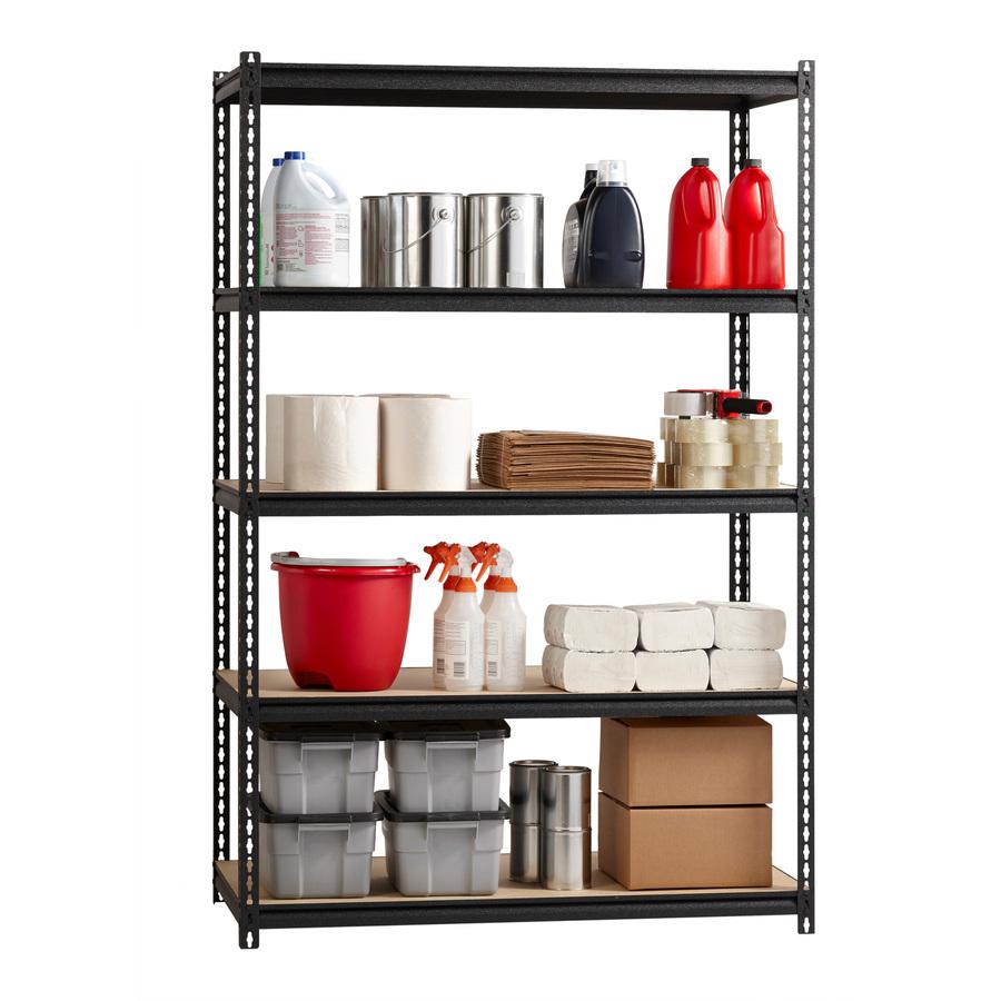 Lorell Iron Horse 2300 lb Capacity Riveted Shelving - 5 Shelf(ves) - 72" Height x 48" Width x 18" Depth - 30% Recycled - Black - Steel, Particleboard - 1 Each. Picture 2