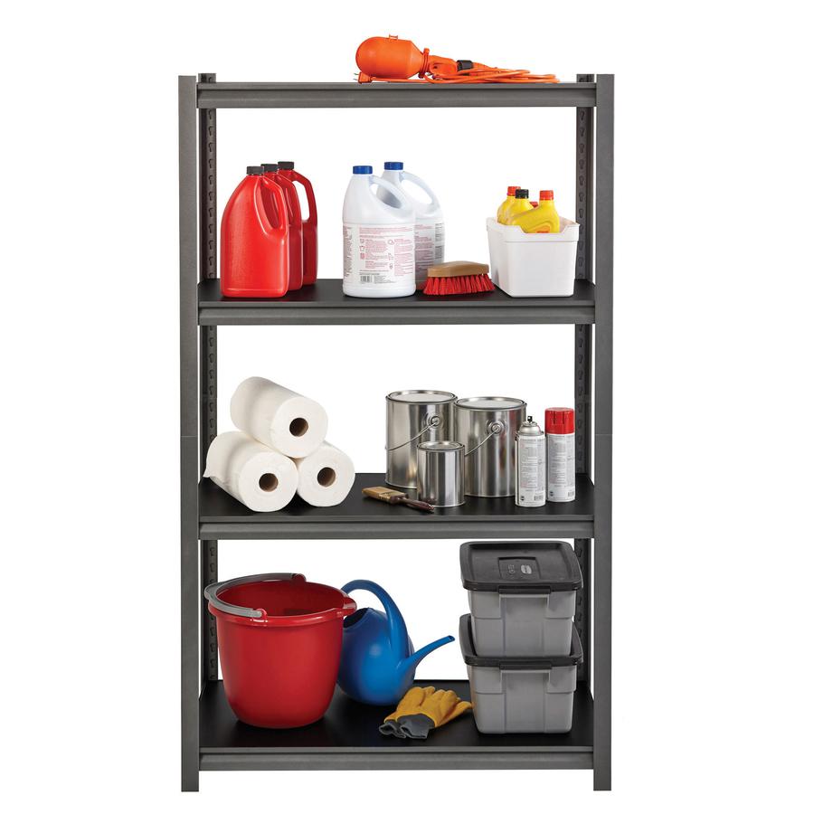 Lorell Iron Horse 3200 lb Capacity Riveted Shelving - 4 Shelf(ves) - 60" Height x 36" Width x 18" Depth - 30% Recycled - Black - Steel, Laminate - 1 Each. Picture 2