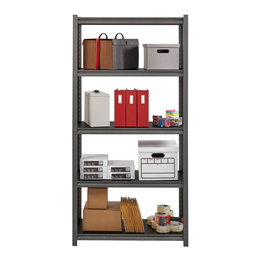 Lorell Iron Horse 3200 lb Capacity Riveted Shelving - 5 Shelf(ves) - 72" Height x 36" Width x 18" Depth - 30% Recycled - Black - Steel, Laminate - 1 Each. Picture 2