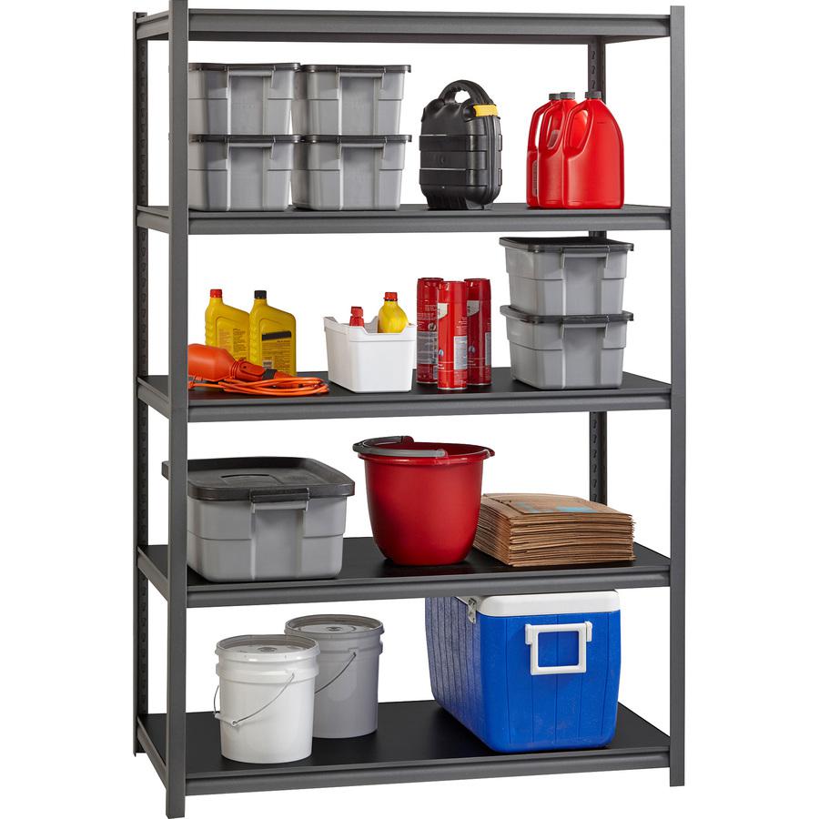 Lorell Iron Horse 3200 lb Capacity Riveted Shelving - 5 Shelf(ves) - 72" Height x 48" Width x 24" Depth - 30% Recycled - Black - Steel, Laminate - 1 Each. Picture 2