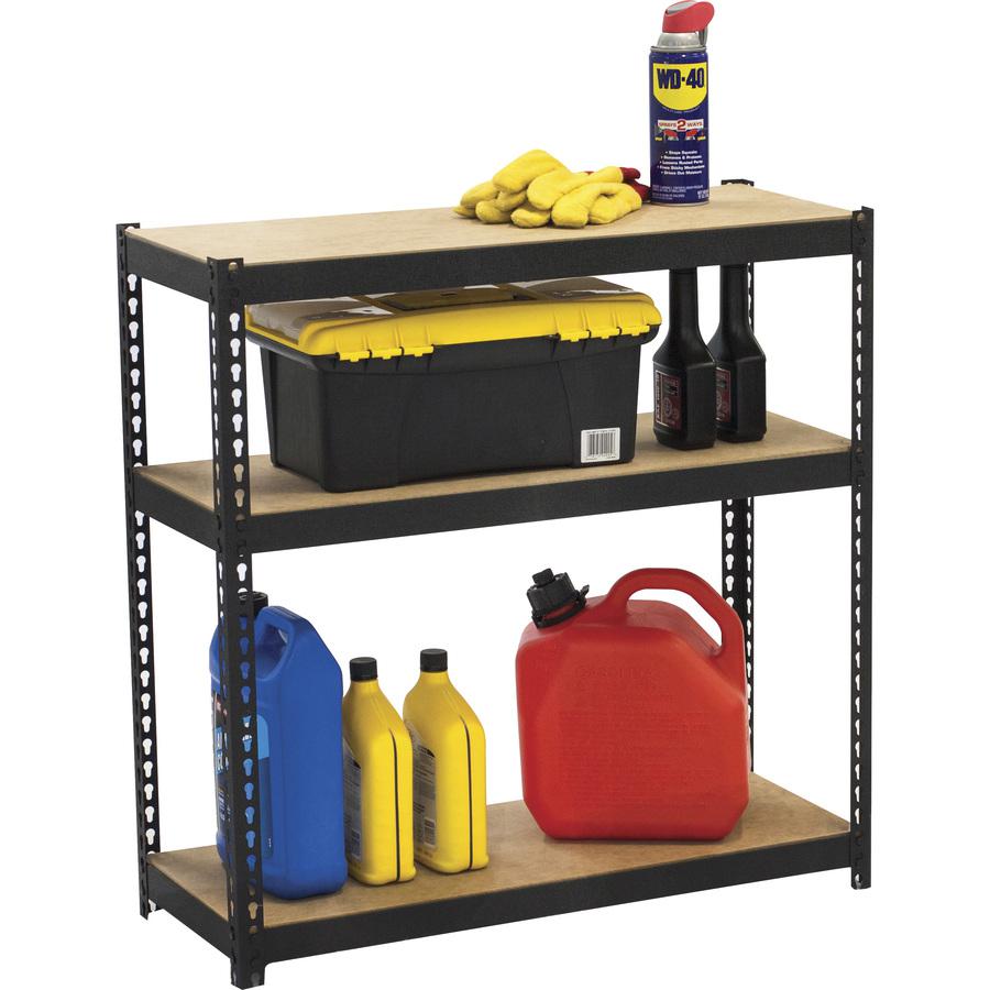 Lorell Narrow Riveted Shelving - 3 Shelf(ves) - 30" Height x 30" Width x 12" Depth - 28% Recycled - Black - Steel - 1 Each. Picture 2