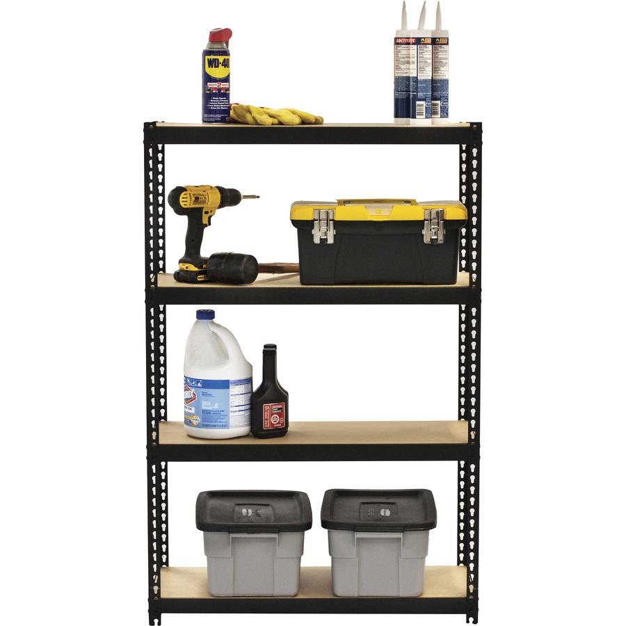 Lorell Narrow Riveted Shelving - 4 Shelf(ves) - 48" Height x 30" Width x 12" Depth - 28% Recycled - Black - Steel - 1 Each. Picture 2