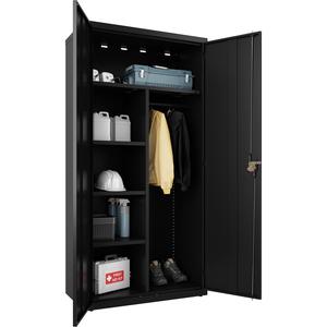 Lorell Wardrobe Cabinet - 18" x 36" x 72" - 2 x Door(s) - Locking Door - Black - Steel - Recycled. Picture 3