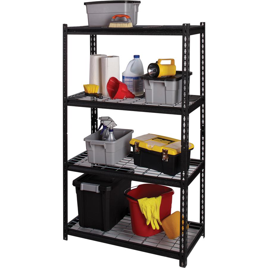 Lorell Wire Deck Shelving - 4 Shelf(ves) - 60" Height x 36" Width x 18" Depth - 30% Recycled - Black - Steel - 1 Each. Picture 2