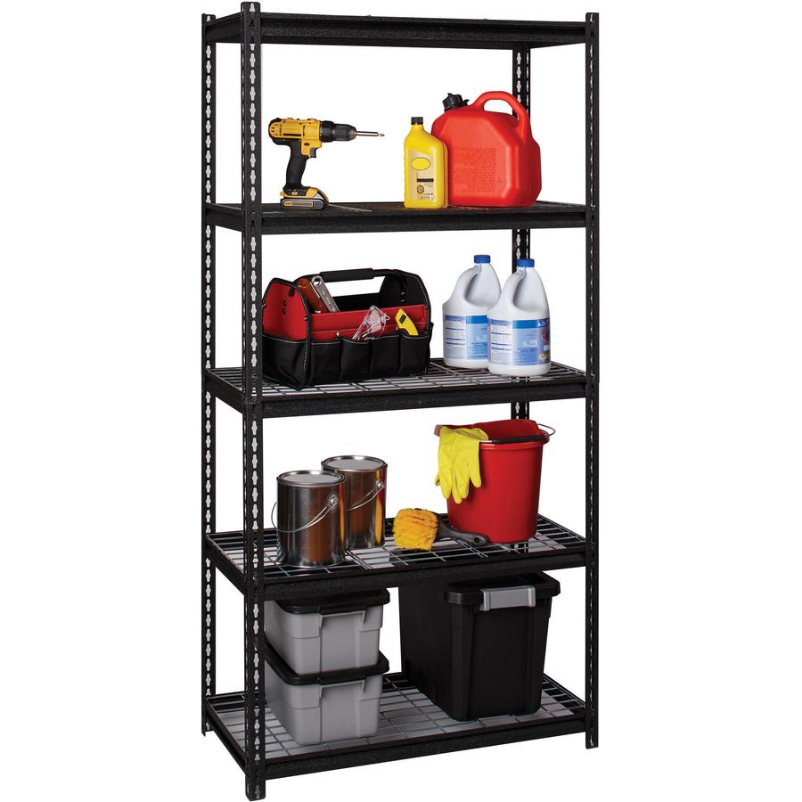 Lorell Wire Deck Shelving - 5 Shelf(ves) - 72" Height x 36" Width x 18" Depth - 28% Recycled - Black - Steel - 1 Each. Picture 2
