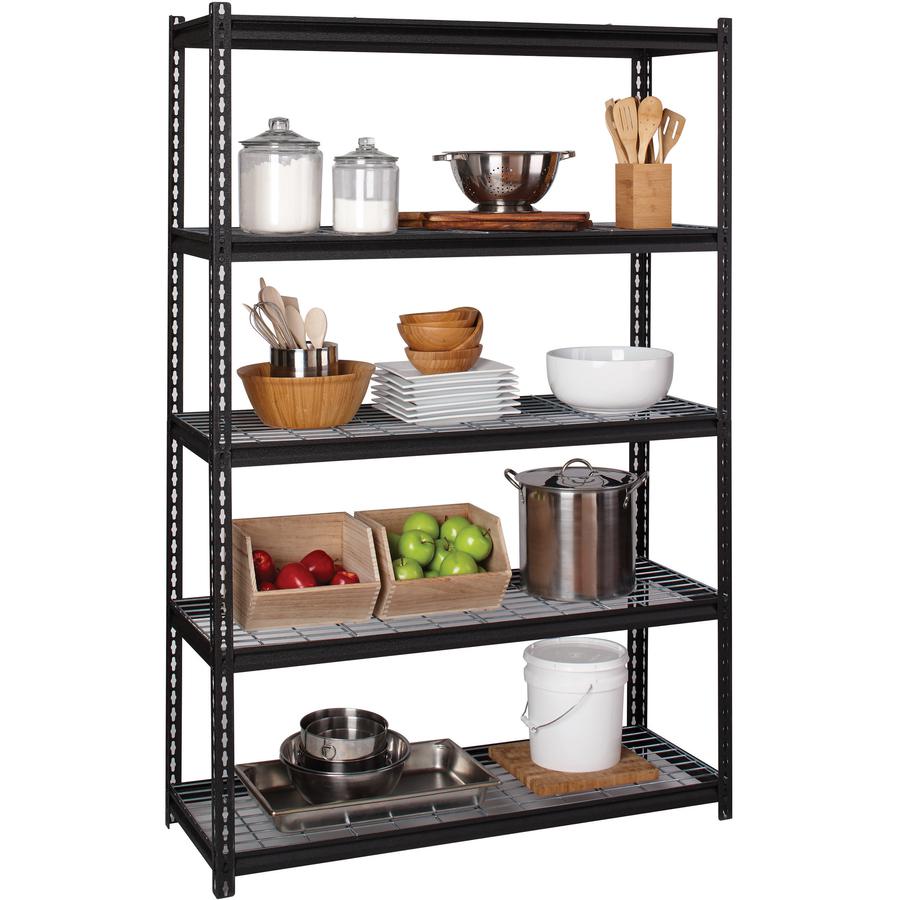 Lorell Wire Deck Shelving - 5 Shelf(ves) - 72" Height x 48" Width x 18" Depth - 28% Recycled - Black - Steel - 1 Each. Picture 2