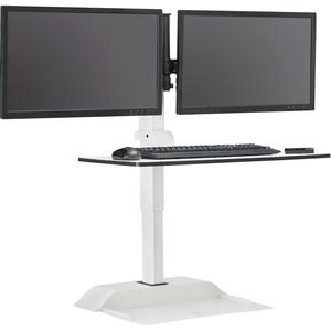 Safco Desktop Sit-Stand Desk Riser - Up to 27" Screen Support - 28 lb Load Capacity - 37.2" Height x 27.3" Width x 21.8" Depth - Desktop - Steel - White. Picture 6