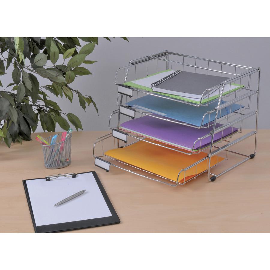 Alba Letter Tray - 4 Tier(s) - 12.4" Height x 12.2" Width15.4" Length - Chrome - Metal. Picture 2