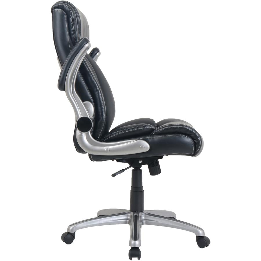 SOHO Flip Armrest High-back Leather Chair - Black Bonded Leather Seat - Black Bonded Leather Back - High Back - 5-star Base - Armrest - 1 Each. Picture 2