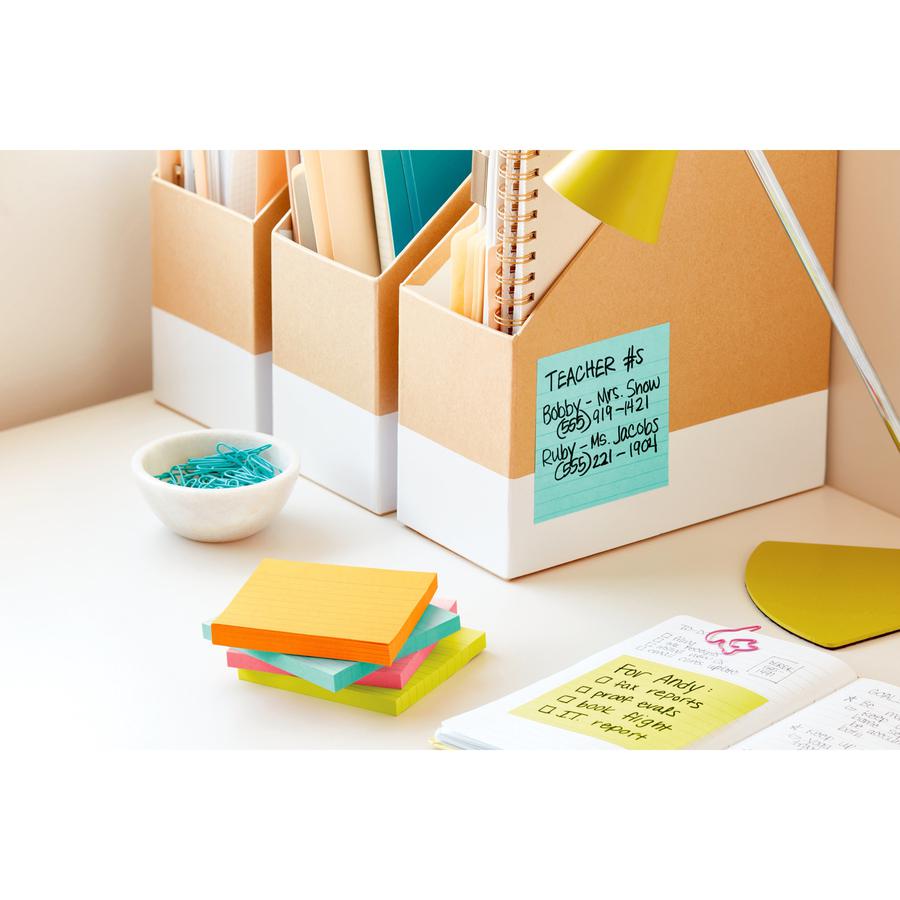 Post-it&reg; Super Sticky Pop-up Lined Note Refills - 4" x 4" - Square - 90 Sheets per Pad - Blue - Sticky - 5 / Pack. Picture 2
