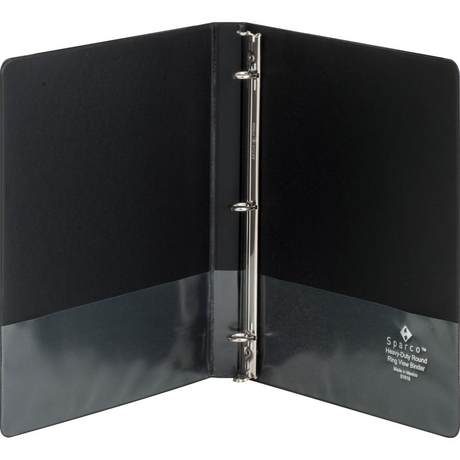 Business Source Heavy-duty View Binder - 1/2" Binder Capacity - Letter - 8 1/2" x 11" Sheet Size - 125 Sheet Capacity - Round Ring Fastener(s) - 2 Internal Pocket(s) - Polypropylene, Chipboard - Black. Picture 6