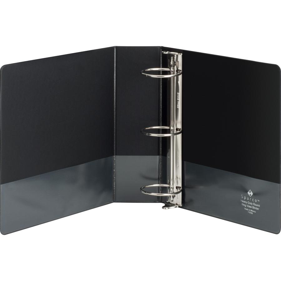 Business Source Heavy-duty View Binder - 3" Binder Capacity - Letter - 8 1/2" x 11" Sheet Size - 625 Sheet Capacity - Round Ring Fastener(s) - 2 Internal Pocket(s) - Polypropylene, Chipboard - Black -. Picture 5
