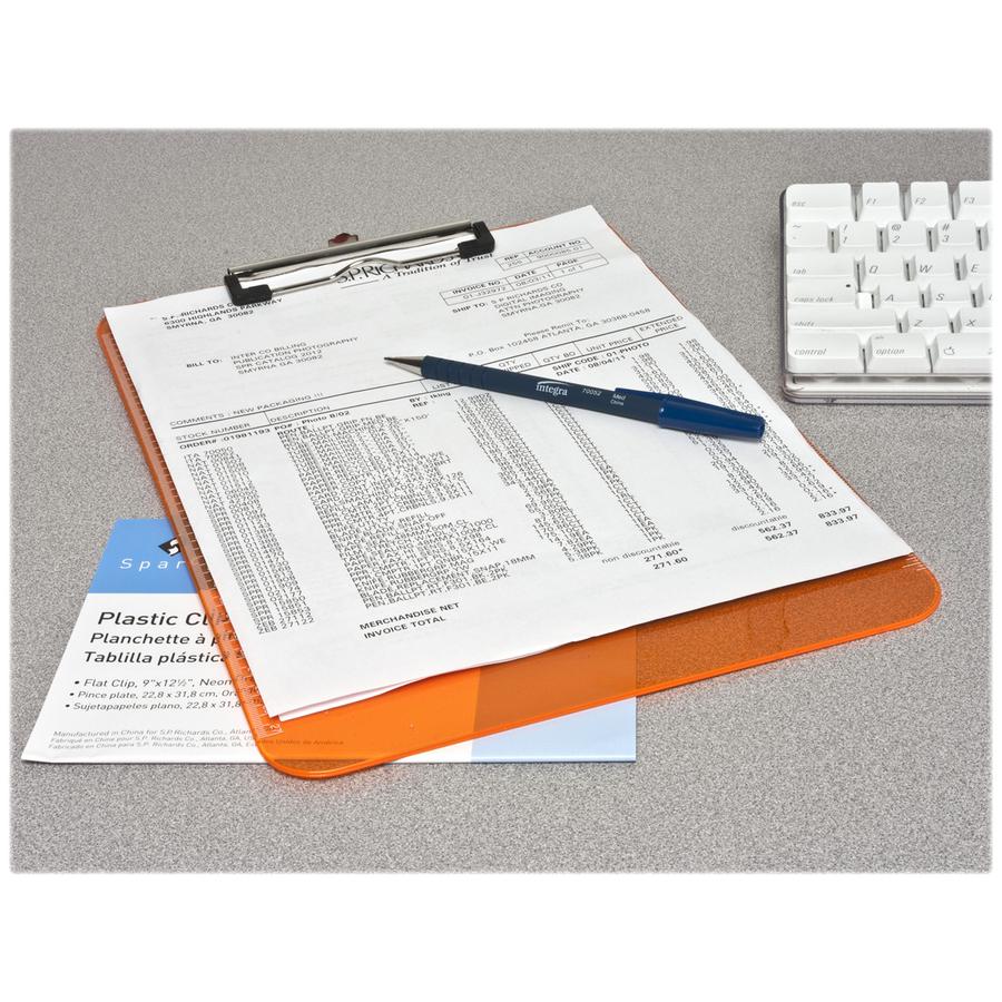 Business Source Flat Clip Clipboard - 9" x 12" - Plastic - Clear - 1 Each. Picture 3