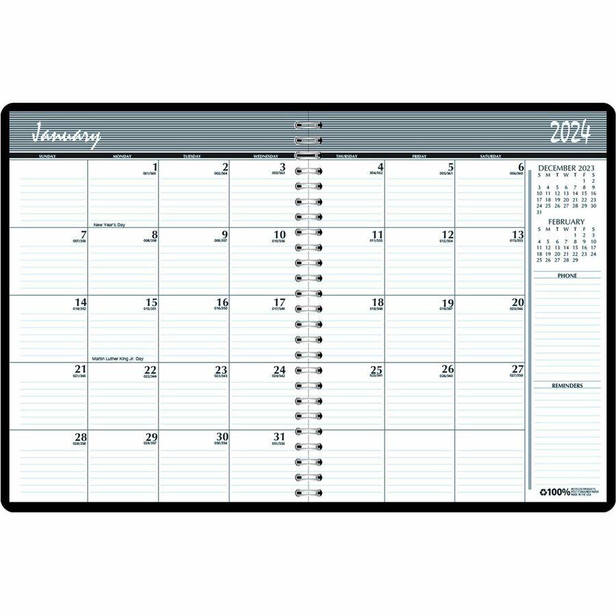 House of Doolittle 2680-02 Planner - Personal - Julian Dates - Monthly - 24 Month - January 2024 - December 2025 - 1 Month Double Page Layout - 6 55/64" x 8 3/4" Blue Sheet - Wire Bound - Leather - Bl. Picture 2