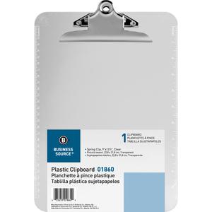 Business Source Spring Clip Plastic Clipboard - 8 1/2" x 11" - Spring Clip - Plastic - Clear - 12 / Box. Picture 2