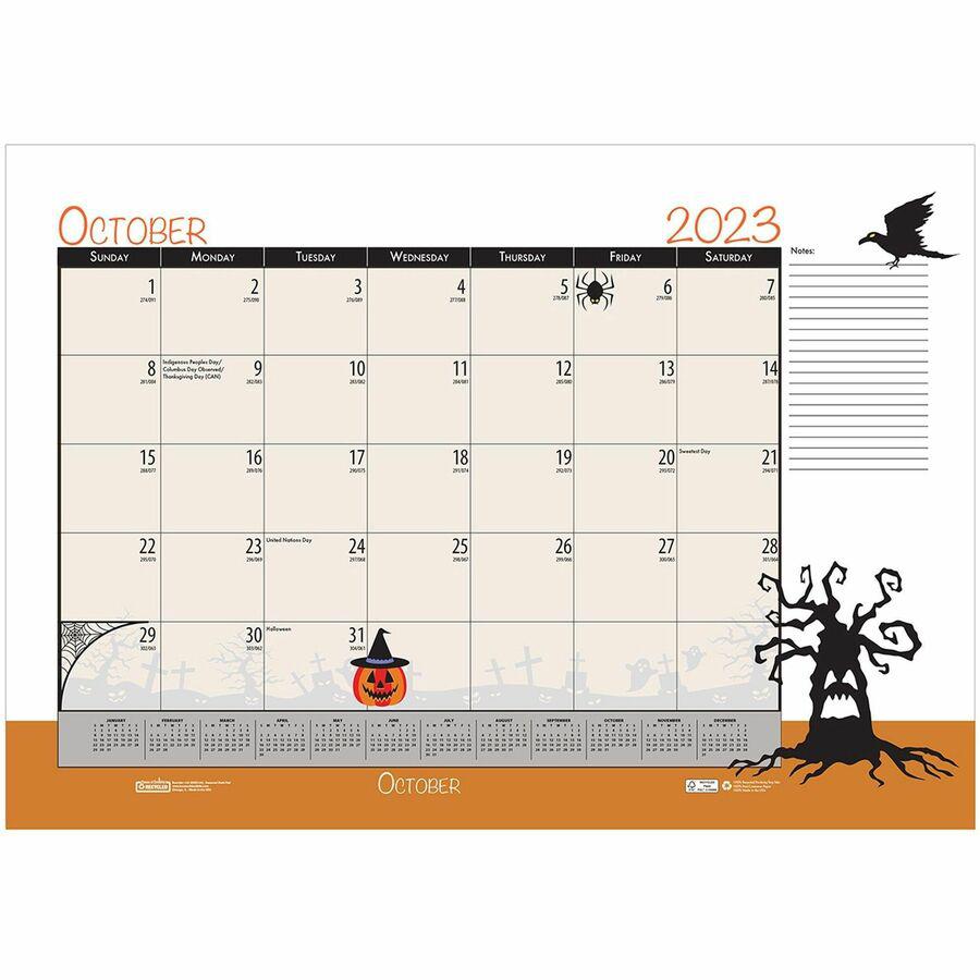 House of Doolittle Seasonal Holiday Academic Desk Pad - Academic - Julian Dates - Monthly - 12 Month - July 2023 - June 2024 - 1 Month Single Page Layout - Desk Pad - Black - Leatherette - 17" Height . Picture 2