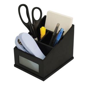 Victor Midnight Black Multi-Use Storage Caddy with Adjustable Compartment - 4 Compartment(s) - 6.50" - 4.9" Height x 4.6" Width%Desktop - Non-slip Feet - Black - Rubber, Frosted Glass, Wood - 1 Each. Picture 3