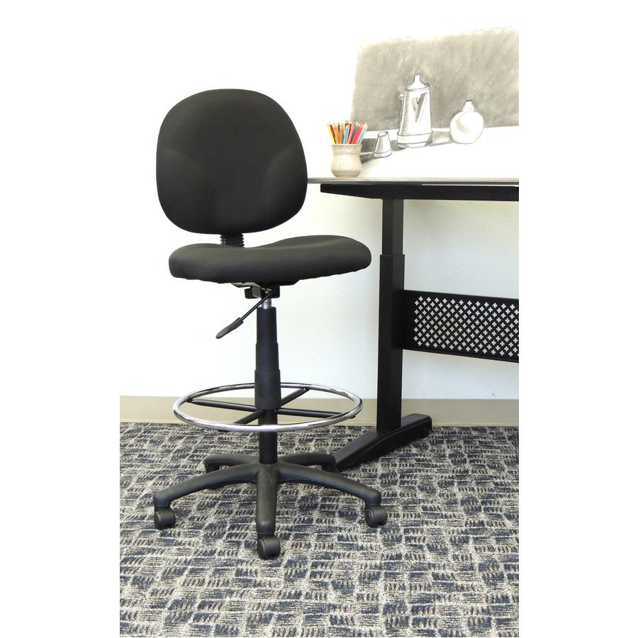Boss Stand Up Fabric Drafting Stool with Foot Rest, Black - Black Crepe Fabric Seat - Black Crepe Fabric Back - 5-star Base - 1 Each. Picture 2