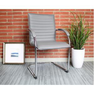 Boss Chrome Frame Vinyl Side Chairs - Gray Vinyl Seat - Gray Vinyl Back - Chrome Polywood Frame - Mid Back - Cantilever Base - 2 / Pack. Picture 8