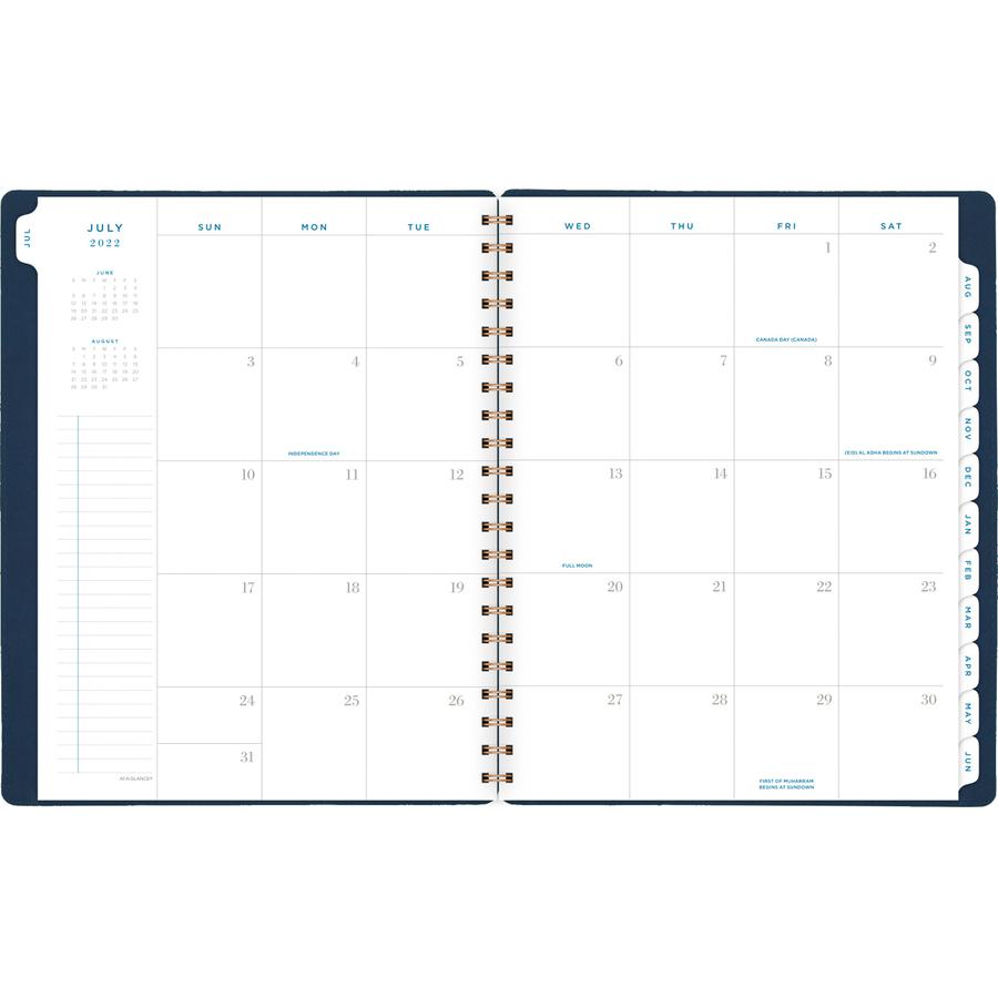 At-A-Glance Signature Collection Planner - Large Size - Julian Dates - Monthly, Weekly - 13 Month - July - July - 1 Week, 1 Month Double Page Layout - Navy, Navy Blue - 11" Height x 8.8" Width - Bleed. Picture 2
