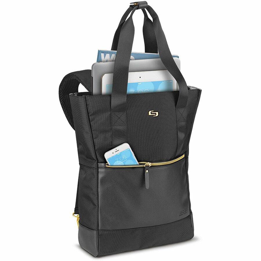 Solo PARKER Carrying Case (Tote) for 15.6" Notebook - Classic Black, Gold - Polyster - Shoulder Strap, Handle - 16" Height x 15" Width x 4.5" Depth - 1 Pack. Picture 7
