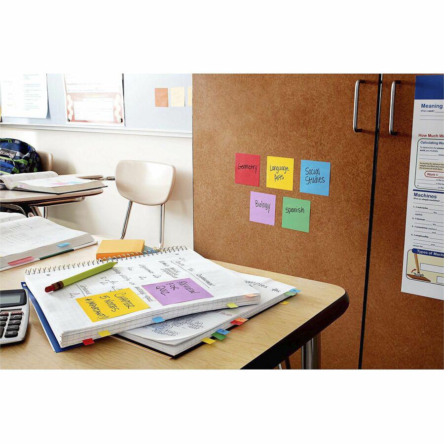 Post-it&reg; Super Sticky Notes Bus Cabinet Pack - 3" x 3" - Square - 70 Sheets per Pad - Iris, Electric Blue, Evergreen, Yellow, Candy Red - Sticky, Recyclable, Adhesive, Reusable - 24 / Pack. Picture 2