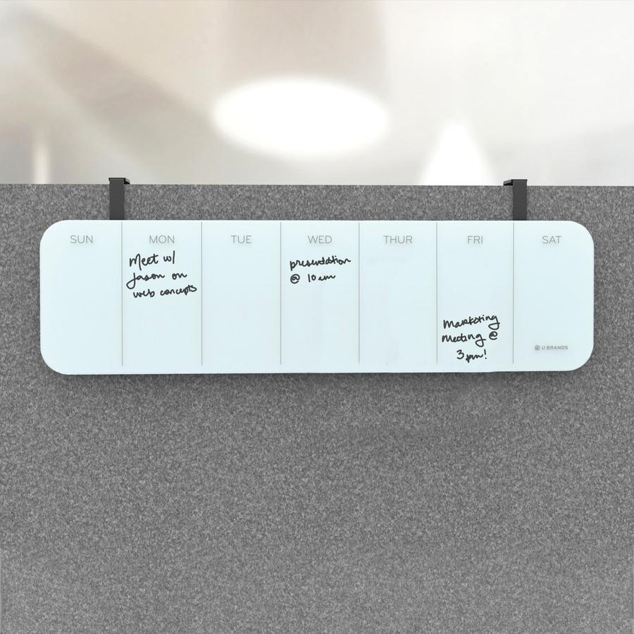 U Brands Magnetic Glass Dry Erase Weekly Calendar Board, Only for use with HIGH Energy Magnets, 5.5" x 20" , Frameless, Marker Included (2342U00-01) - 5.5" (0.5 ft) Width x 20" (1.7 ft) Height - Frost. Picture 3